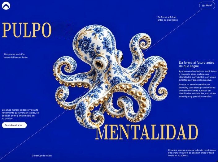 Web de estudio de branding con pulpo de porcelana