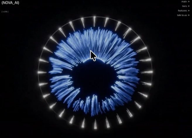 Web de IA con visualización circular azul